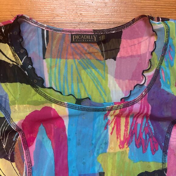 Picadilly Fashions colorful sheer quarter sleeve sequin blouse SIZE L - Picture 2 of 5